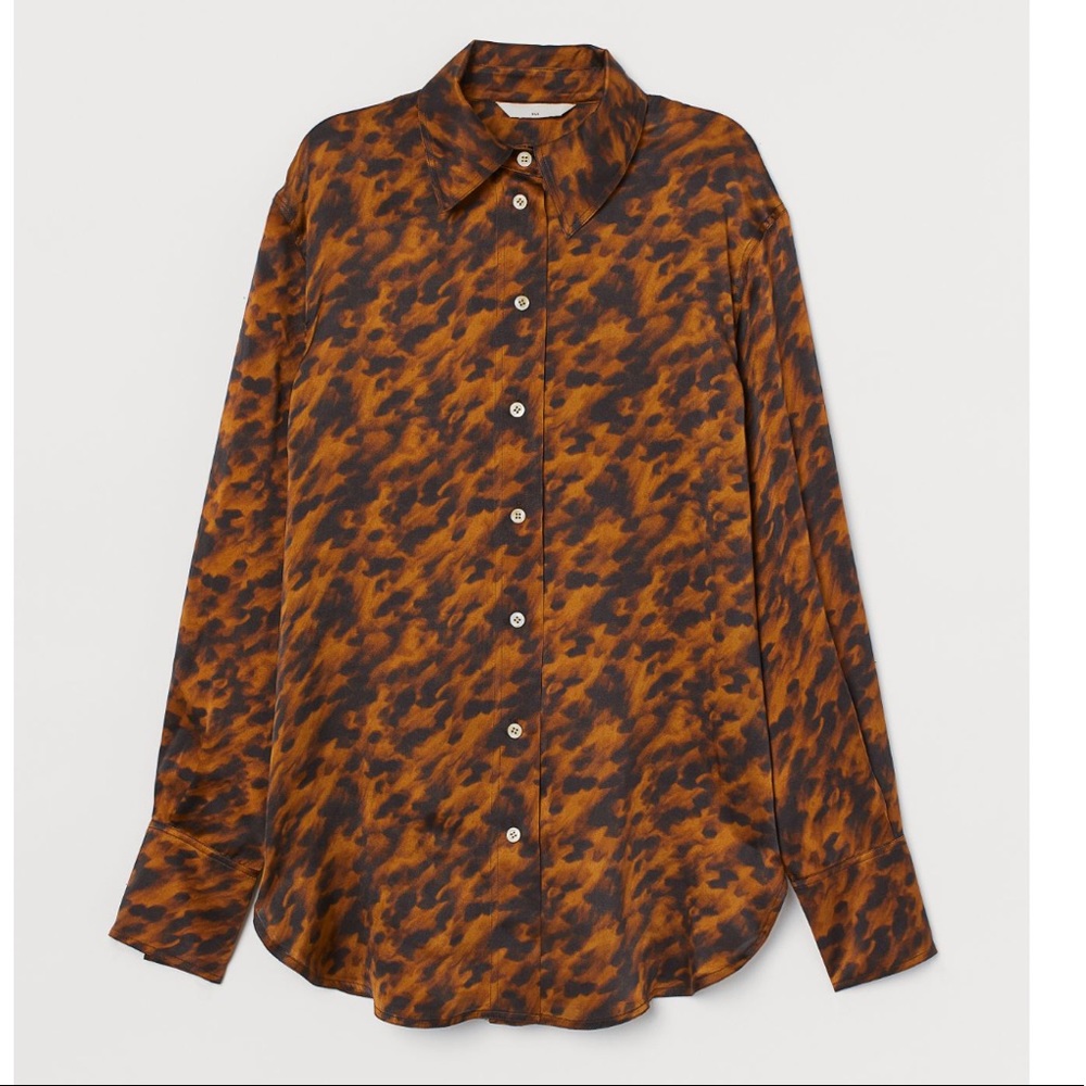 H&M Brown Patterned 100% Silk Shirt